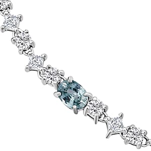 D'Joy Cambodian Blue Zircon, Moissanite Necklace in Rhodium Over Sterling Silver 17.40 ctw  (18 Inches)