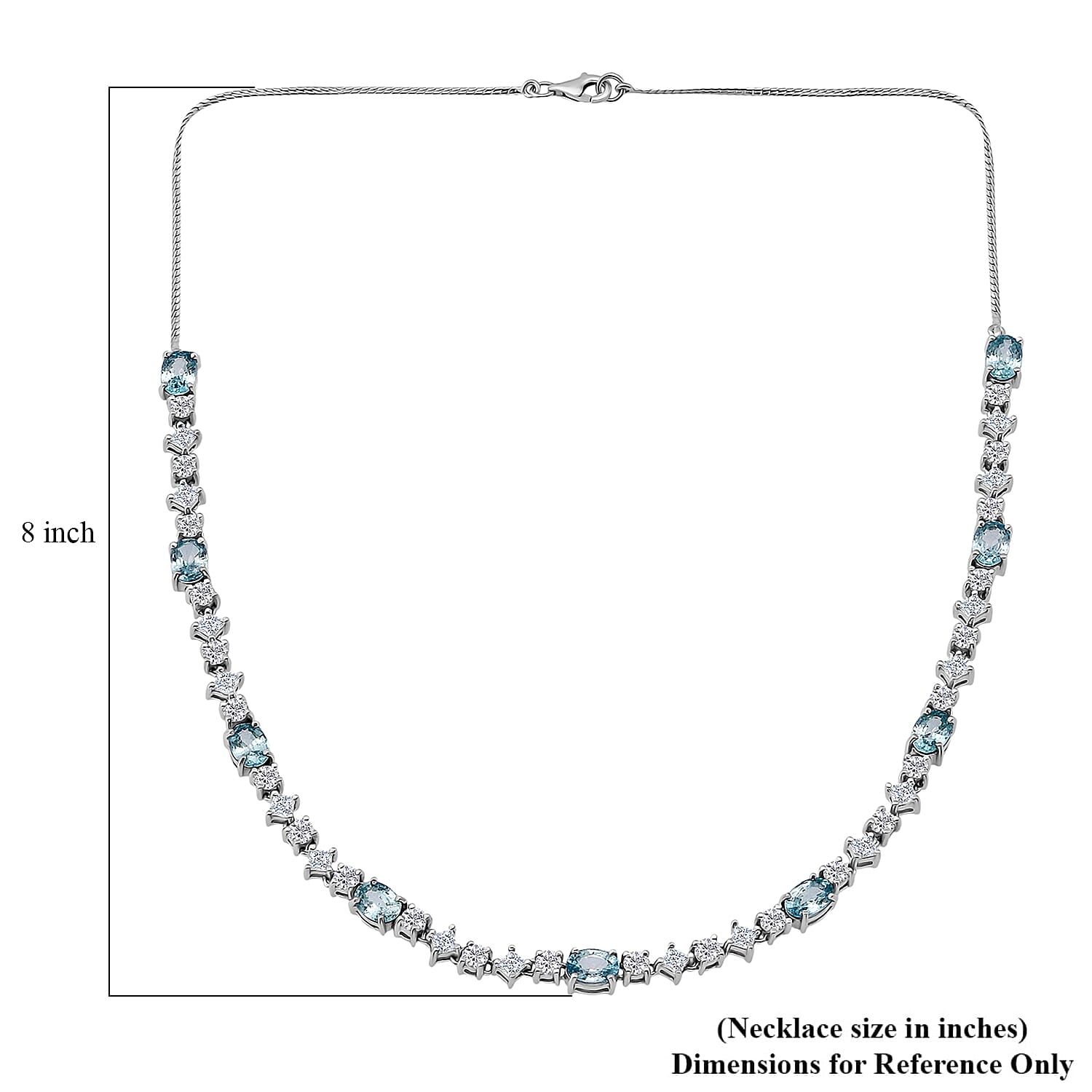 D'Joy Cambodian Blue Zircon, Moissanite Necklace in Rhodium Over Sterling Silver 17.40 ctw  (18 Inches)