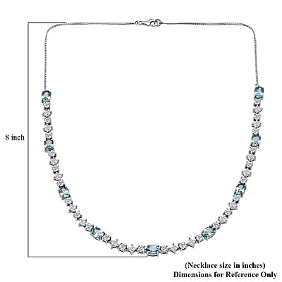 D'Joy Cambodian Blue Zircon, Moissanite Necklace in Rhodium Over Sterling Silver 17.40 ctw  (18 Inches)
