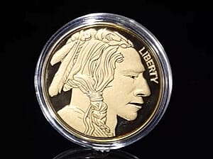 24K Gold American Heritage &ndash; Buffalo & Native American Tribute Medallion Embossed Sheet with Box Packaging 50mm (10mg) (Del. in 8-10 Days)