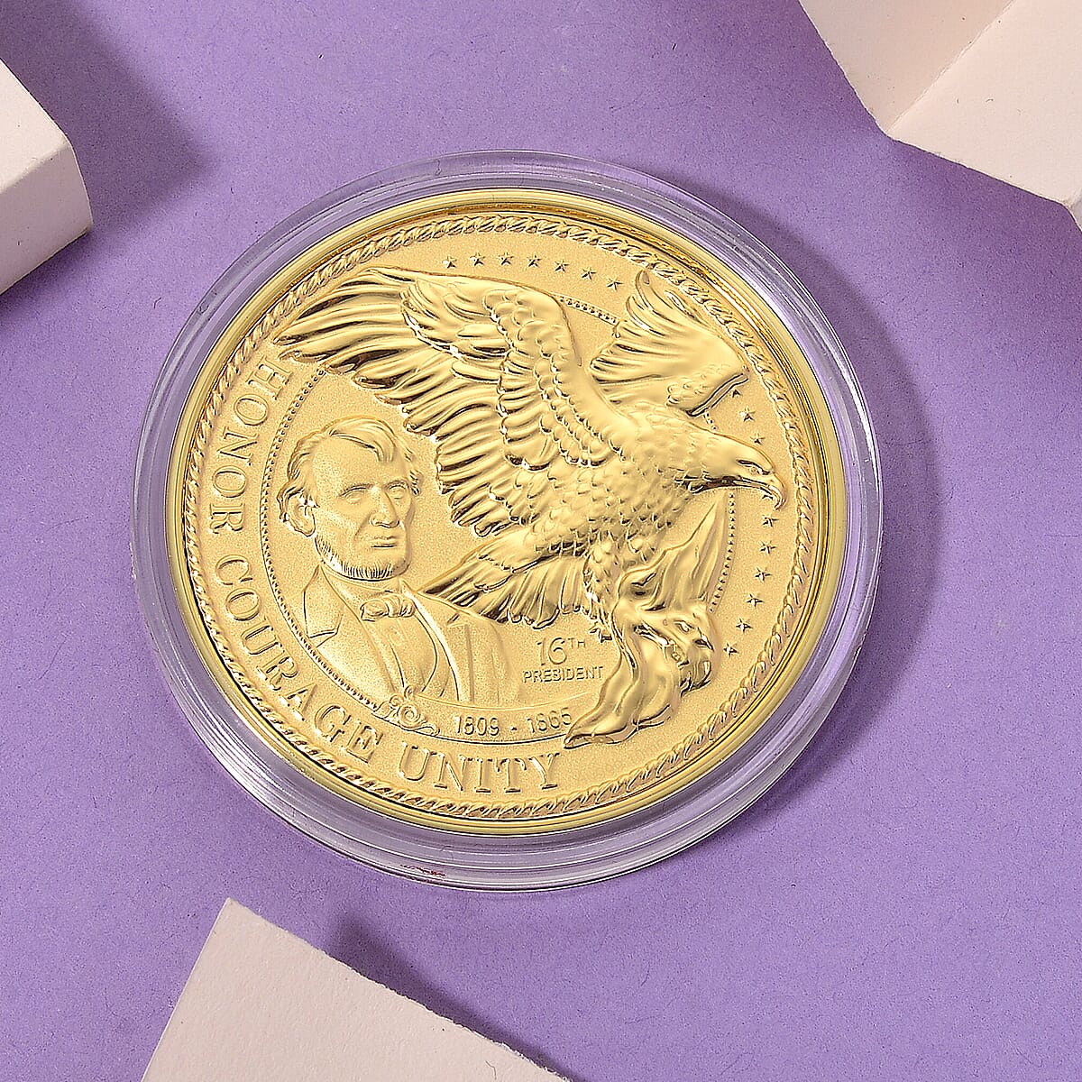 24K Gold Leaders of Freedom - Honor, Courage & Unity Tribute Medallion Embossed Sheet with Box Packaging 50mm (10mg) image number 1