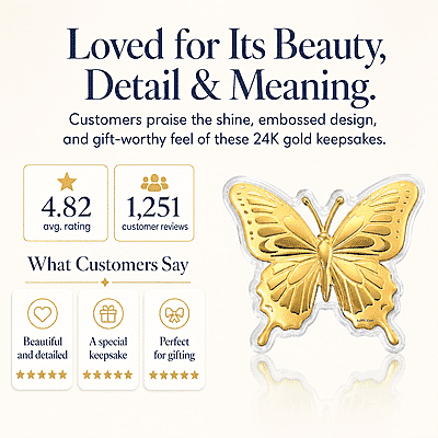 24K Gold Butterfly - A Symbol of Hope & New Beginnings Embossed sheet with Book Packaging 72x85mm (10mg)