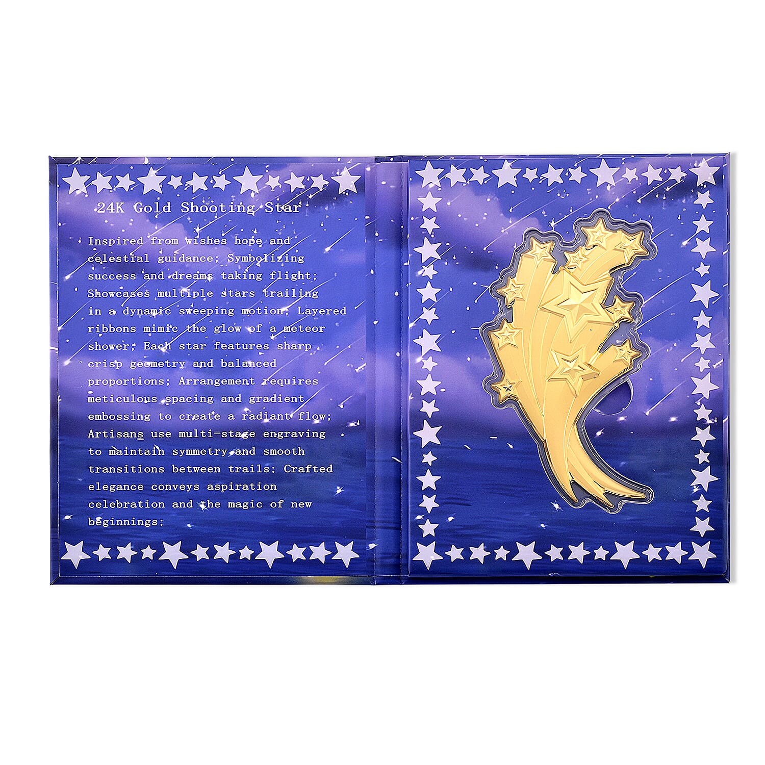 24K Gold Shooting Star - Trail of Dreams Embossed Sheet with Book Packaging 120x60mm (10mg)
