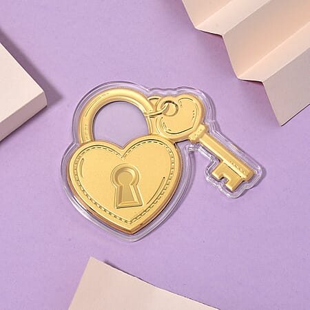 24K Gold Key to My Heart - Forever Locked in Love Embossed Sheet with Book Packaging 75x85mm (10mg) - Product card gallery slide 2 (10178370961721)