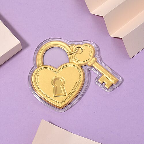 24K Gold Key to My Heart - Forever Locked in Love Embossed Sheet with Book Packaging 75x85mm (10mg) - Product card gallery slide 2 (10178370961721)