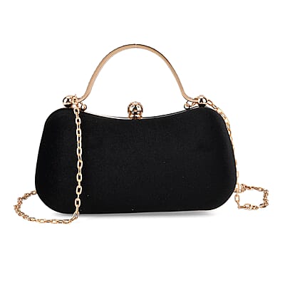 La Marey Black Modern Clutch Bag with Shoulder Chain Strap