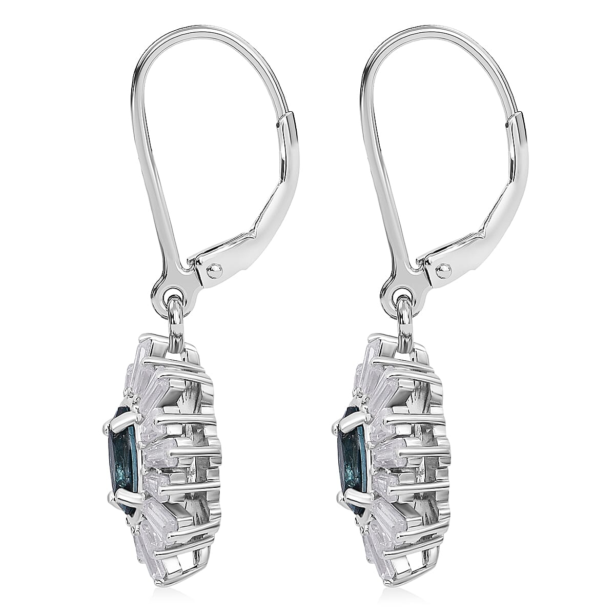 D'Joy Premium Cambodian Blue Zircon and Moissanite 2.60 ctw Azure Flare Earrings in Rhodium Over Sterling Silver image number 3