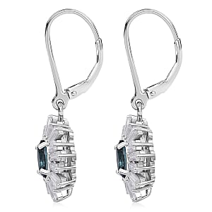 D'Joy Cambodian Blue Zircon, Moissanite Earrings in Rhodium Over Sterling Silver 2.60 ctw