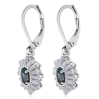 D'Joy Cambodian Blue Zircon, Moissanite Earrings in Rhodium Over Sterling Silver 2.60 ctw