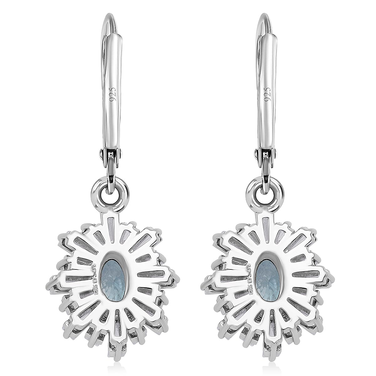 D'Joy Premium Cambodian Blue Zircon and Moissanite 2.60 ctw Azure Flare Earrings in Rhodium Over Sterling Silver image number 5