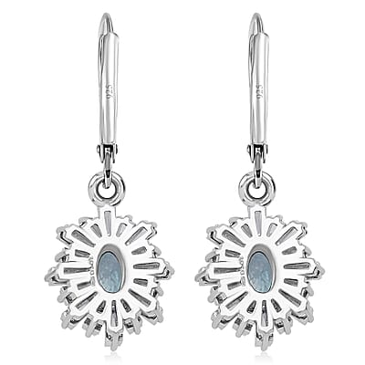 D'Joy Cambodian Blue Zircon, Moissanite Earrings in Rhodium Over Sterling Silver 2.60 ctw