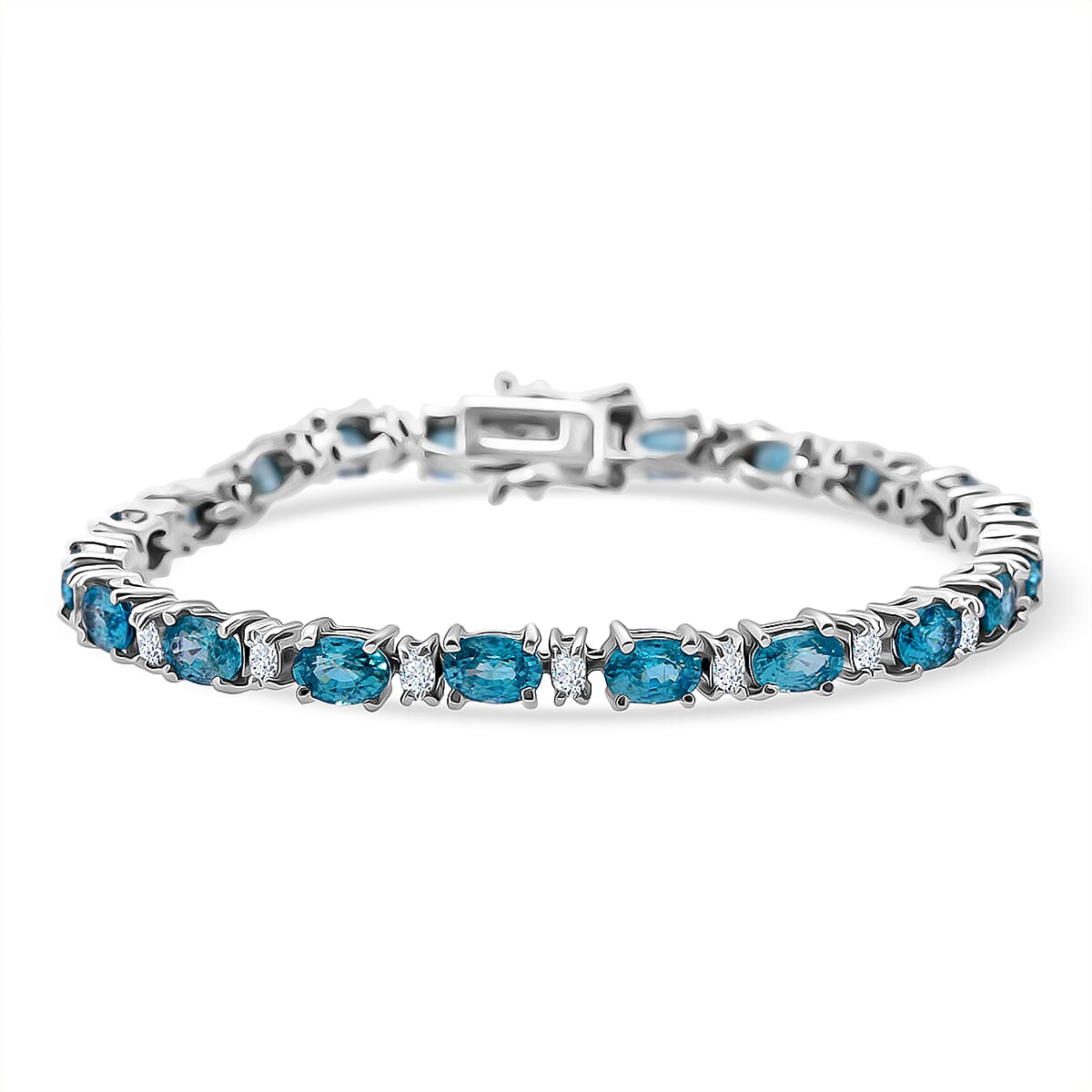 D'Joy Premium Cambodian Blue Zircon and Moissanite 19.10 ctw Bracelet in Rhodium Over Sterling Silver (7.25 In) image number 0