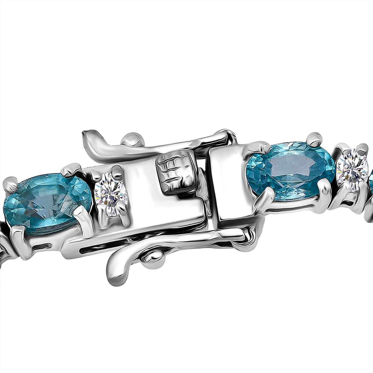 D'Joy Premium Cambodian Blue Zircon and Moissanite 19.10 ctw Bracelet in Rhodium Over Sterling Silver (7.25 In) image number 3