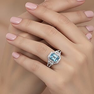 D'Joy Cambodian Blue Zircon, White Zircon Ring in Rhodium Over Sterling Silver 2.80 ctw (Size 10.0)