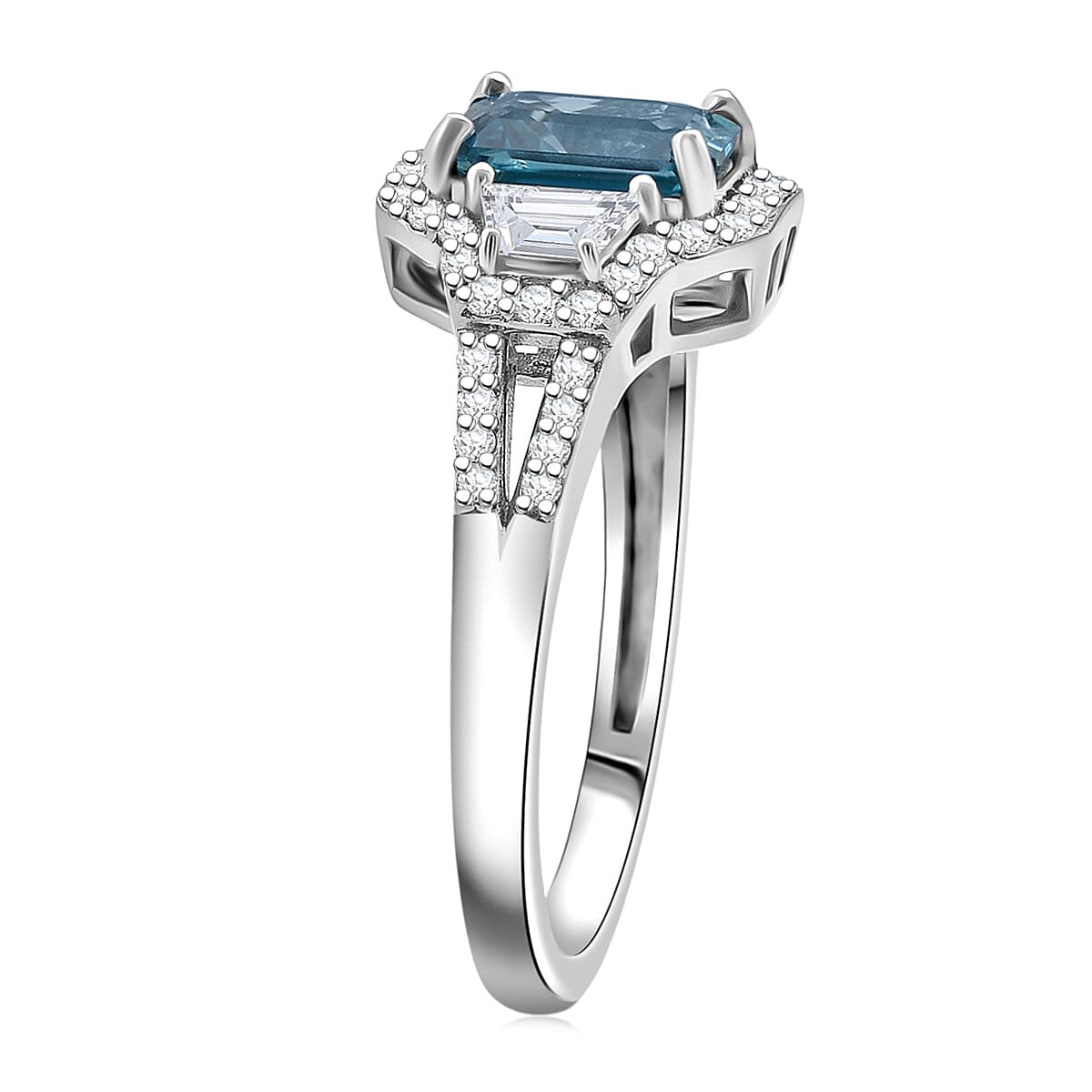 D'Joy Premium Blue Zircon, White Zircon Ring in Rhodium Over Sterling Silver (Size 10.0) 2.80 ctw image number 3