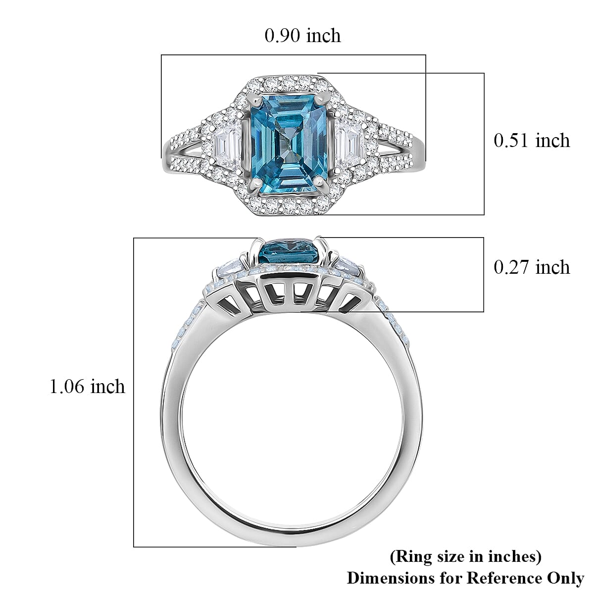 D'Joy Premium Blue Zircon, White Zircon Ring in Rhodium Over Sterling Silver (Size 10.0) 2.80 ctw image number 5