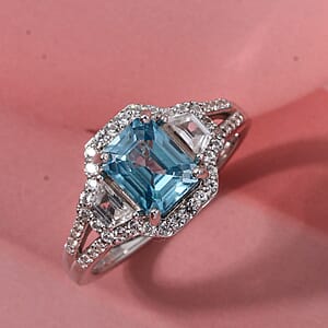 D'Joy Cambodian Blue Zircon, White Zircon Ring in Rhodium Over Sterling Silver 2.80 ctw (Size 6.0)