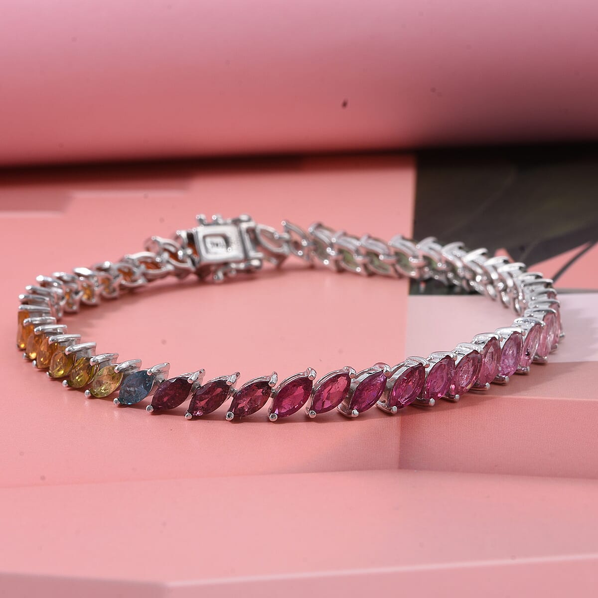D'Joy Premium Multi-Tourmaline 10.35 ctw Bracelet in Rhodium Over Sterling Silver (6.50 In) image number 1