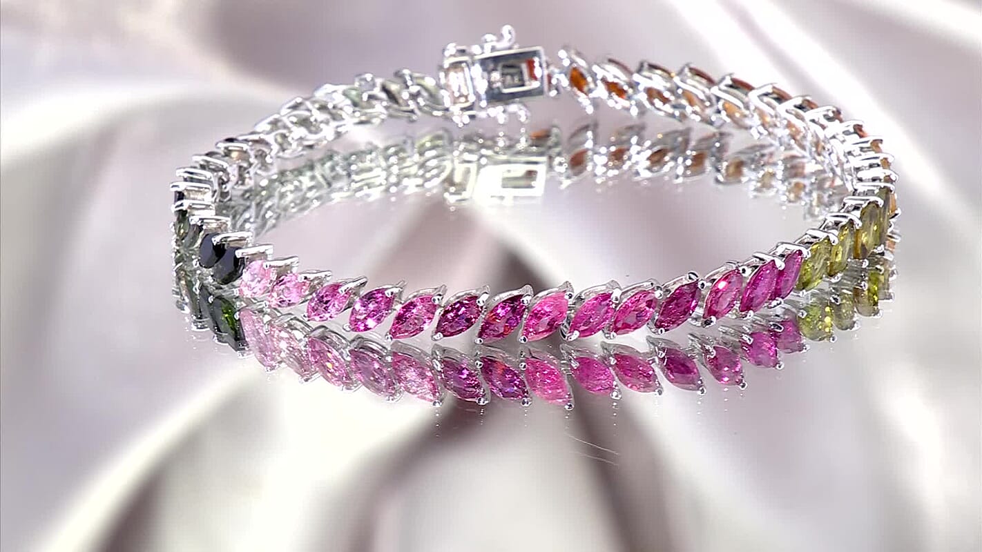 D'Joy Premium Multi-Tourmaline Bracelet in Rhodium Over Sterling Silver (6.50 In) 10.60 ctw