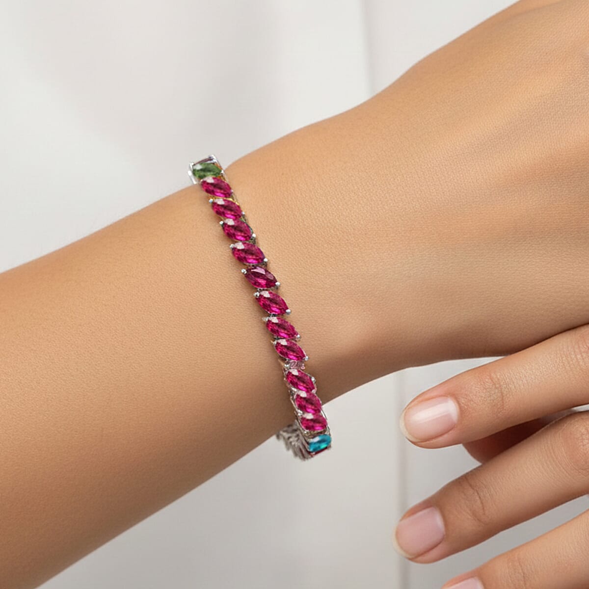 D'Joy Premium Multi-Tourmaline 10.35 ctw Shades of Forever Bracelet in Rhodium Over Sterling Silver (7.25 In) image number 2