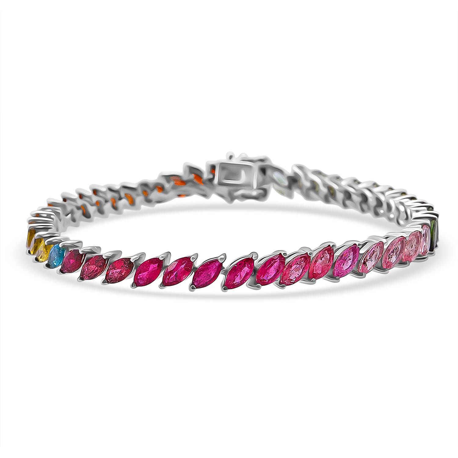 D'Joy Premium Multi-Tourmaline Bracelet in Rhodium Over Sterling Silver (6.50 In) 10.60 ctw