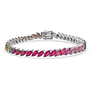 D'Joy Premium Multi-Tourmaline 10.35 ctw Shades of Forever Bracelet in Rhodium Over Sterling Silver (8.00 In)