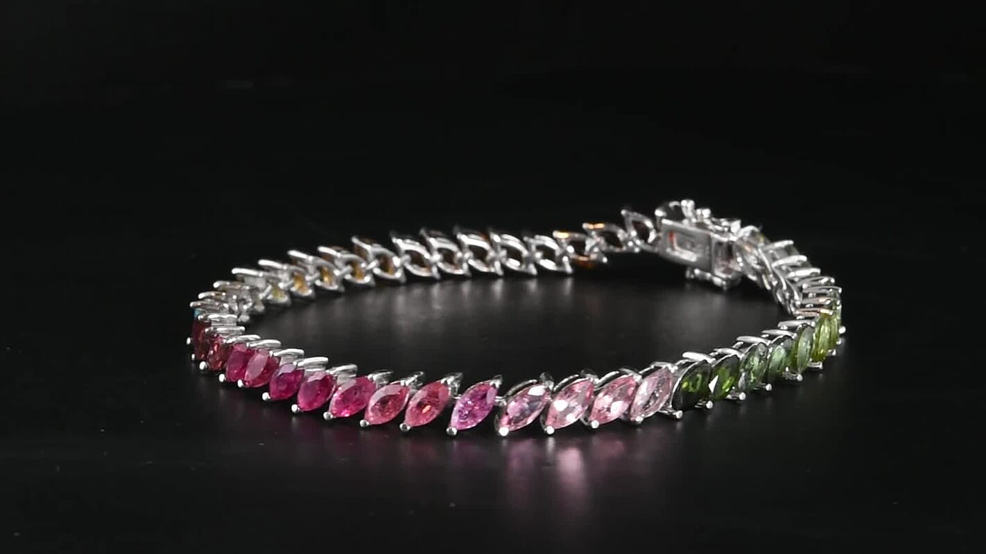D'Joy Premium Multi-Tourmaline Bracelet in Rhodium Over Sterling Silver (6.50 In) 10.60 ctw