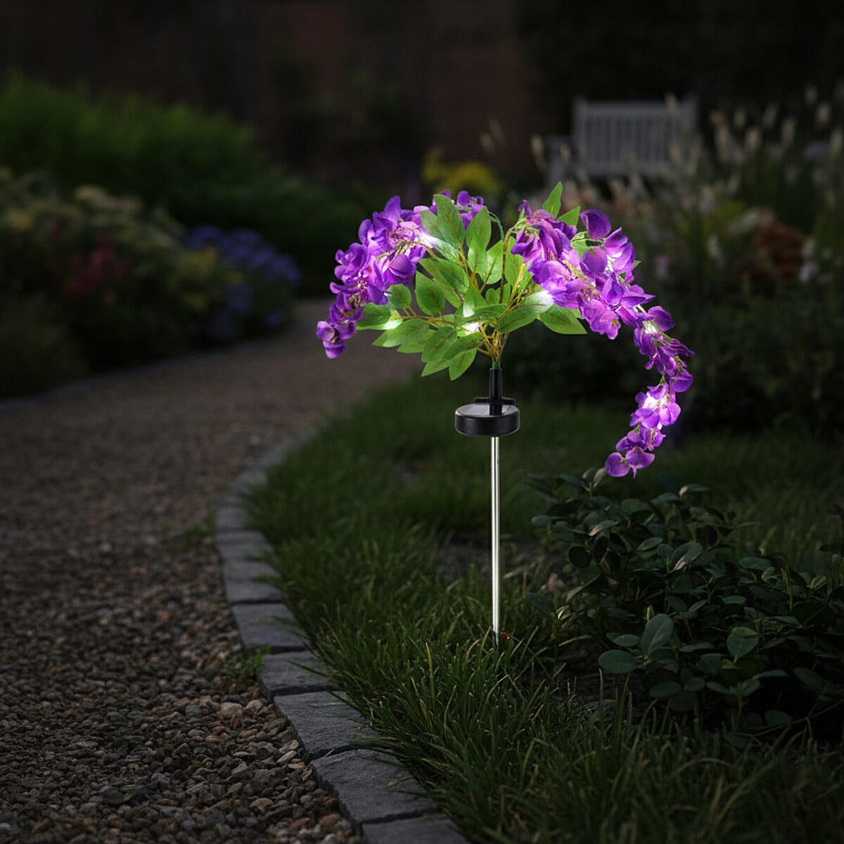 Livmore Purple Wisteria Flower Solar Lights with 4 Heads image number 1