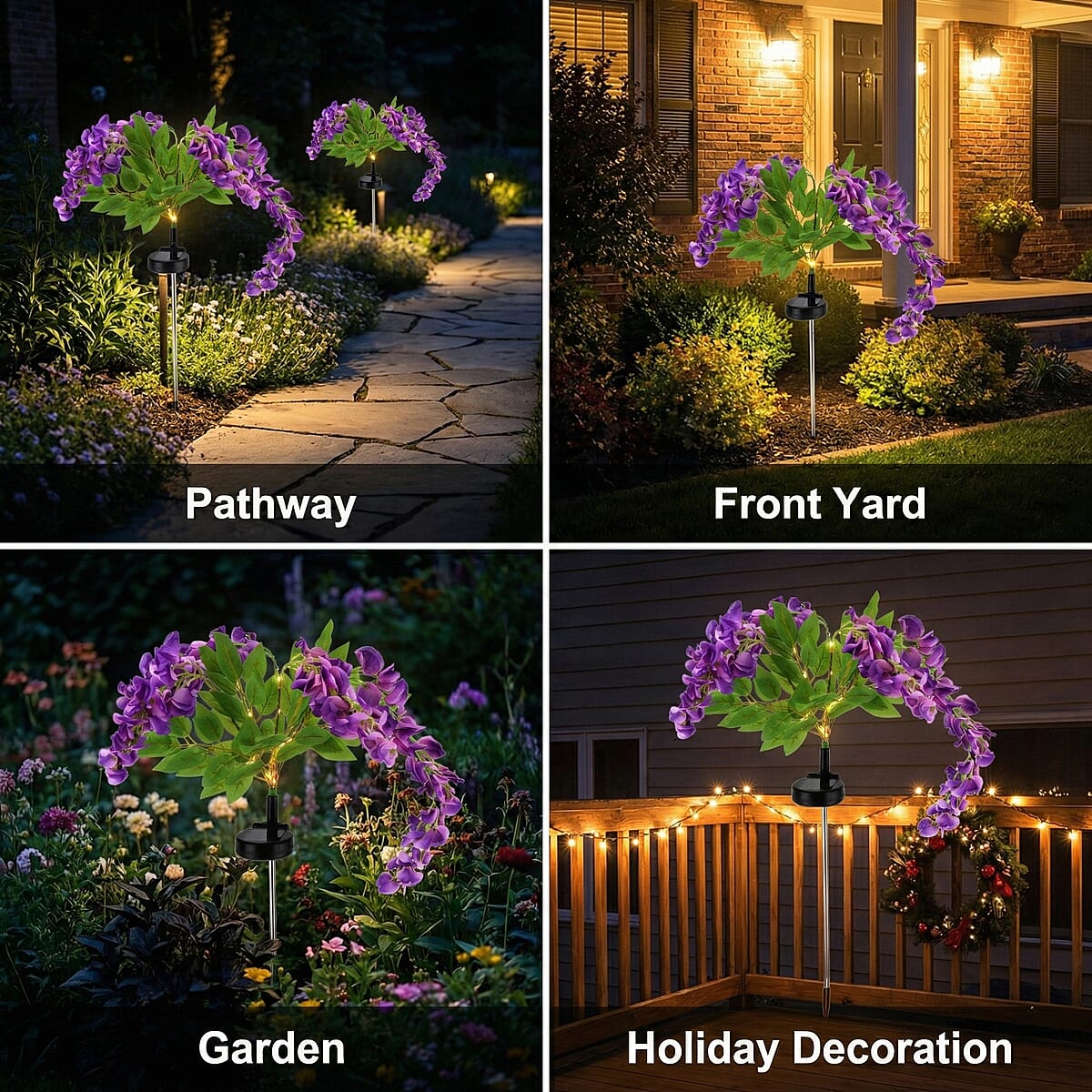 Livmore Purple Wisteria Flower Solar Lights with 4 Heads image number 2