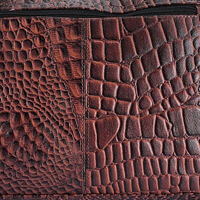 La Marey Brown Croco Print Genuine Leather Multi Pocket Sling Crossbody Bag with Front Pocket RFID