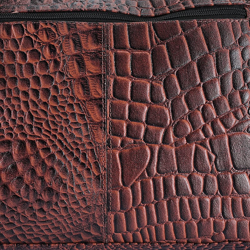 La Marey Brown Croco Print Genuine Leather Multi Pocket Sling Crossbody Bag with Front Pocket RFID