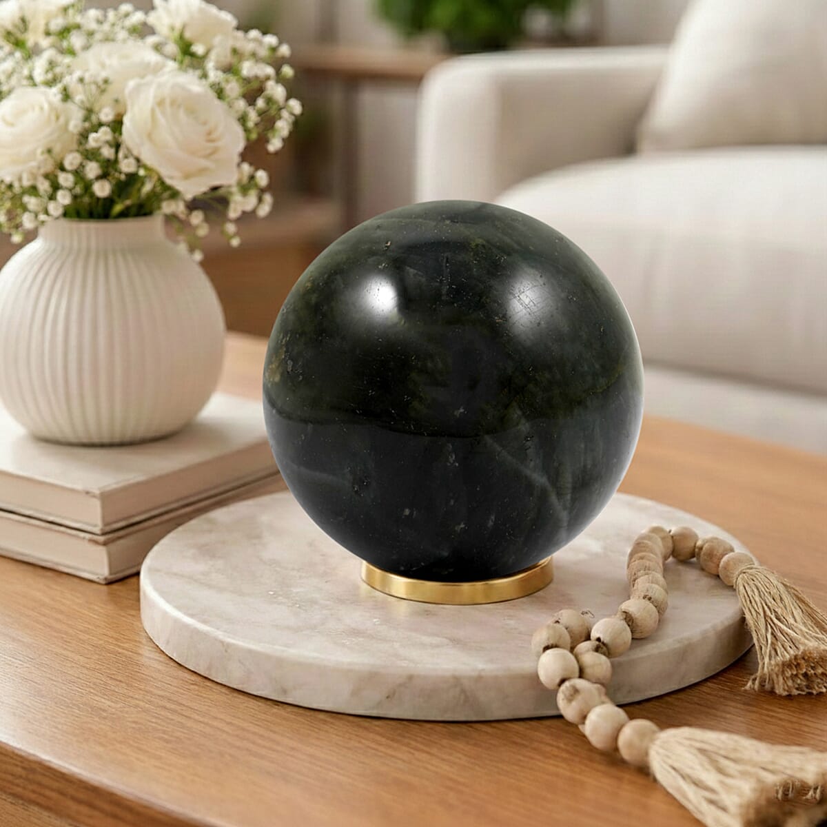 Labradorite Sphere (Ball) -Medium 1437ctw with Free Wooden Tripod Cobra Stand image number 1