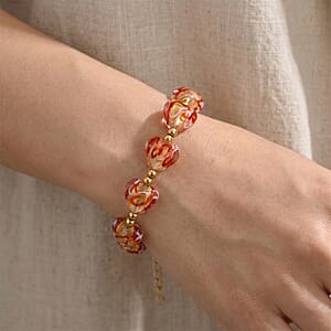 Green Murano Style Heart Bracelet in ION Plated YG Stainless Steel (7.00-8.5In)