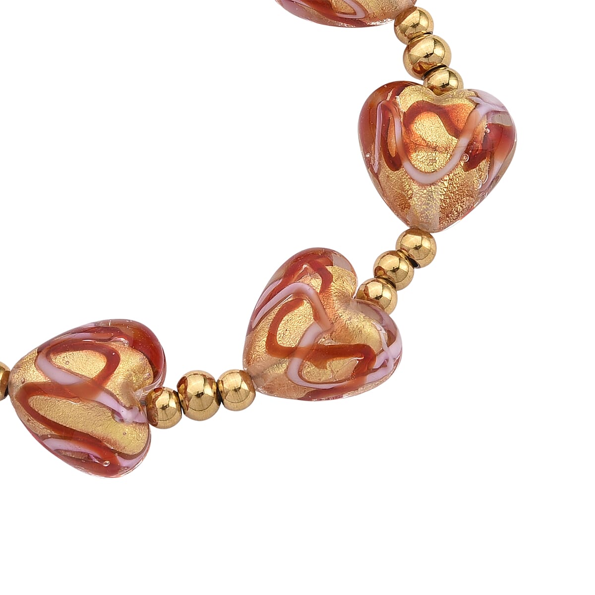 Green Murano Style Heart Bracelet in ION Plated YG Stainless Steel (7.00-8.5In) image number 3