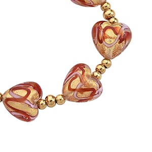Green Murano Style Heart Bracelet in ION Plated YG Stainless Steel (7.00-8.5In)