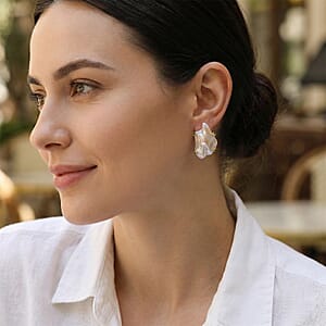 White Keshi Pearl and Simulated Multi Color Diamond Earrings in Goldtone