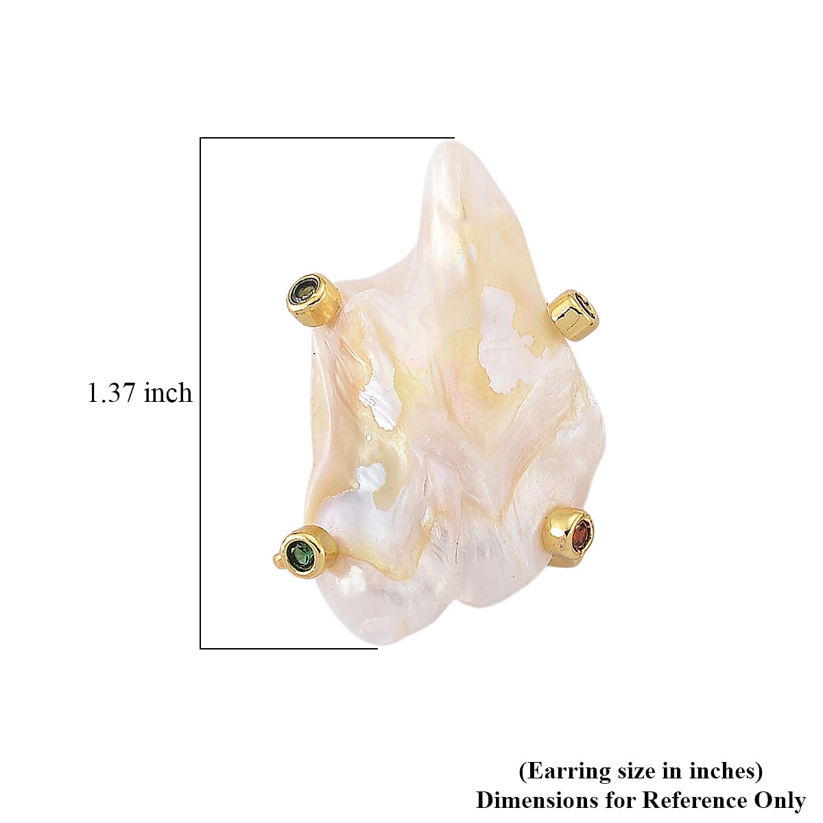 White Keshi Pearl and Simulated Multi Color Diamond Earrings in Goldtone image number 5