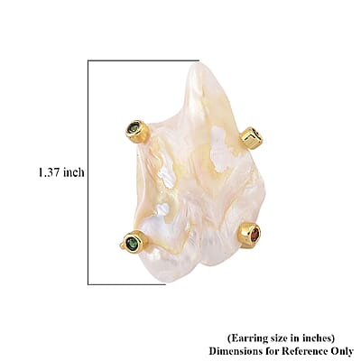 White Keshi Pearl and Simulated Multi Color Diamond Earrings in Goldtone