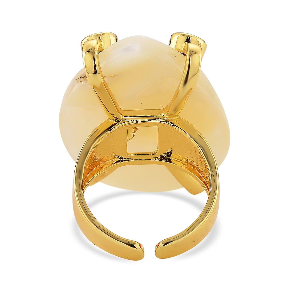 White Keshi Pearl, Simulated Multi Color Diamond Ring in Goldtone image number 4