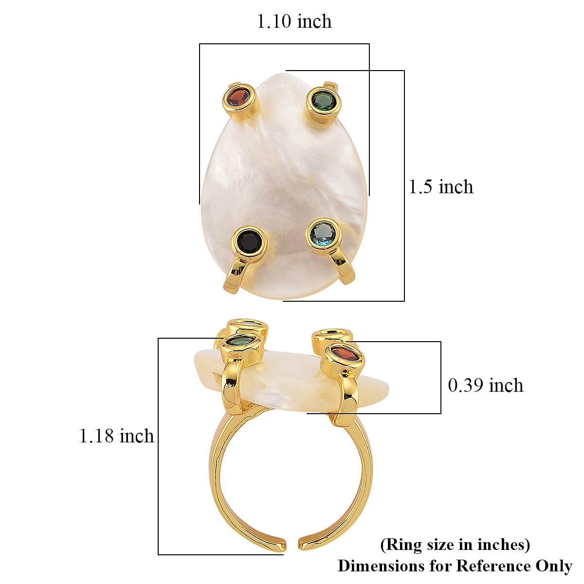 White Keshi Pearl, Simulated Multi Color Diamond Ring in Goldtone image number 5