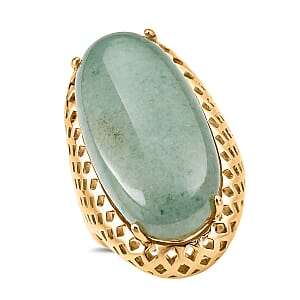 Green Aventurine 35.00 ctw Ring in Goldtone (Adjustable)