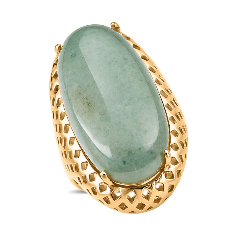 Green Aventurine 35.00 ctw Ring in Goldtone (Adjustable)