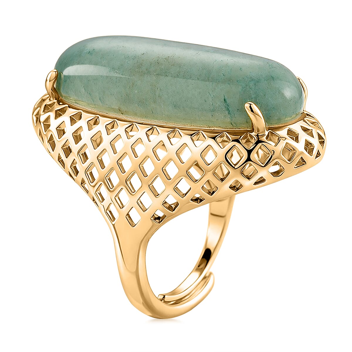Green Aventurine 35.00 ctw Ring in Goldtone (Adjustable) image number 3