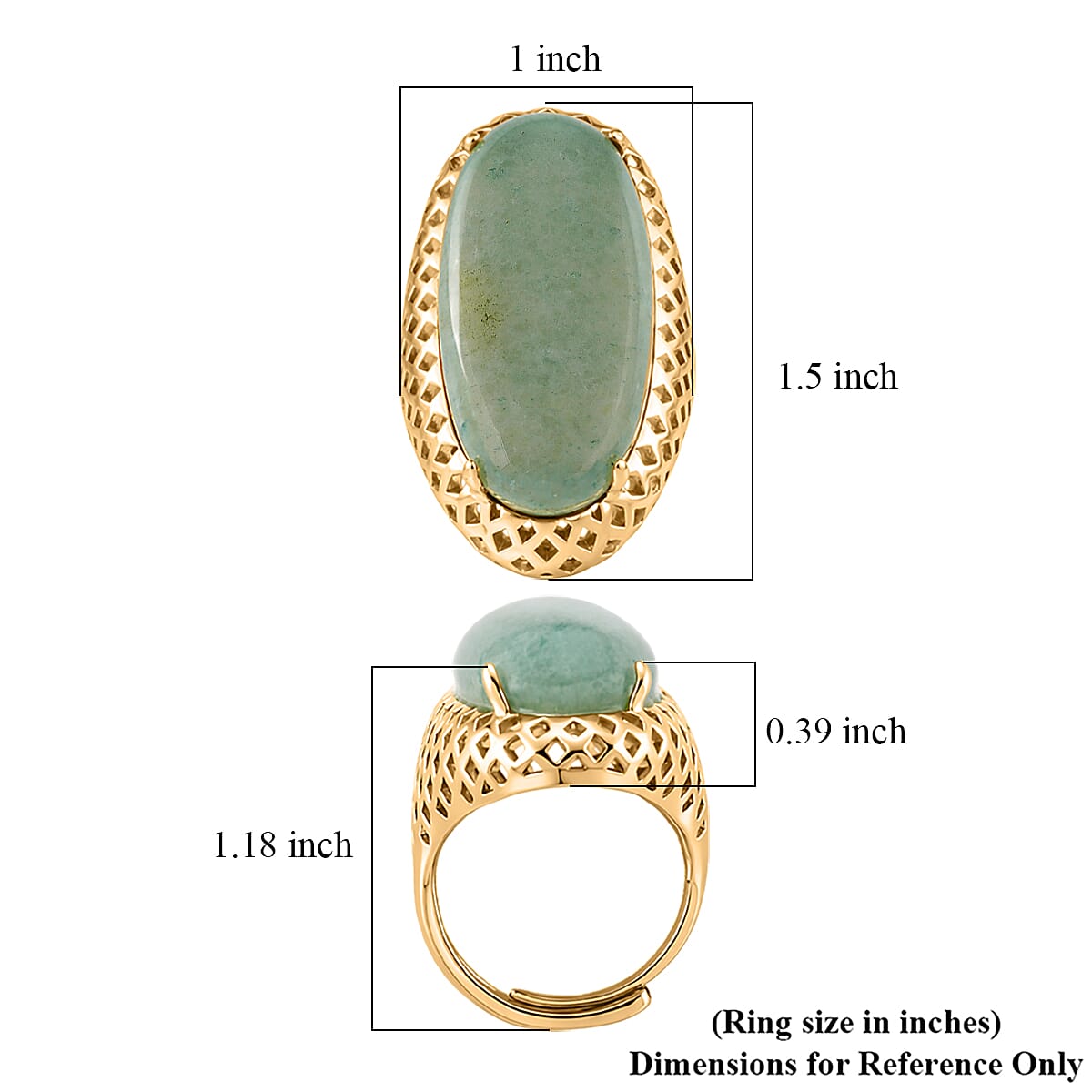 Green Aventurine 35.00 ctw Ring in Goldtone (Adjustable) image number 5