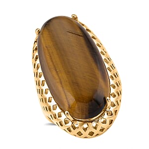 Tigers Eye 35.00 ctw Ring in Goldtone (Adjustable)
