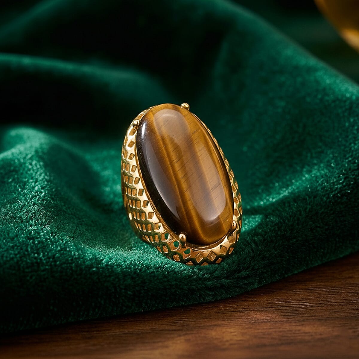 Tigers Eye 35.00 ctw Ring in Goldtone (Adjustable) image number 1