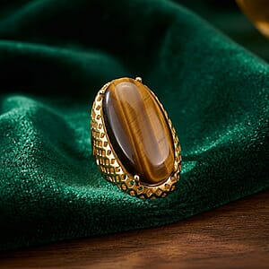 Tigers Eye 35.00 ctw Ring in Goldtone (Adjustable)