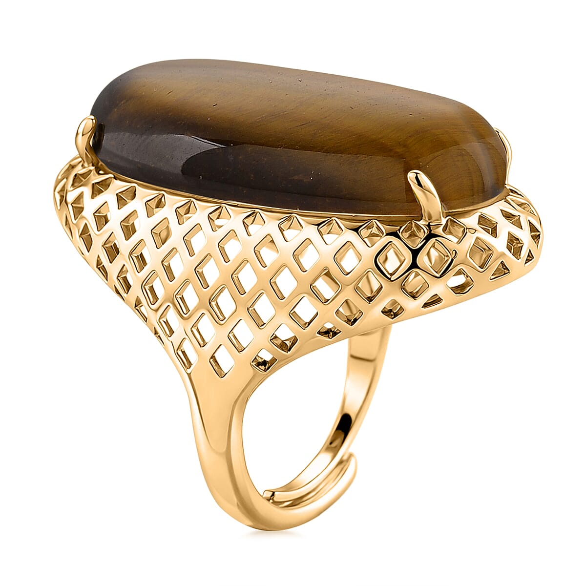 Tigers Eye 35.00 ctw Ring in Goldtone (Adjustable) image number 3