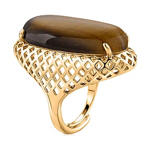 Tigers Eye 35.00 ctw Ring in Goldtone (Adjustable)