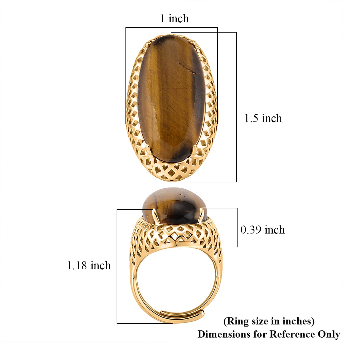 Tigers Eye 35.00 ctw Ring in Goldtone (Adjustable) image number 5